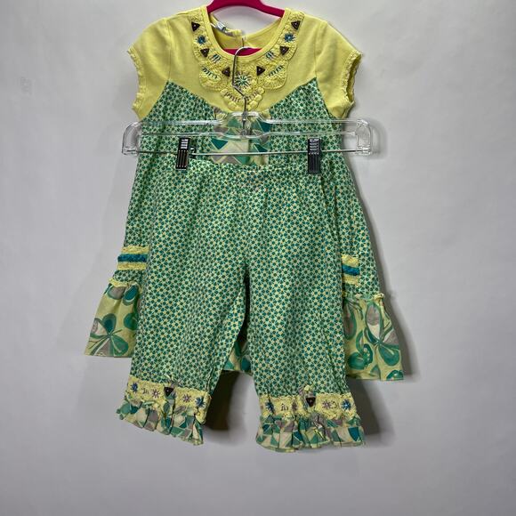 Toddler Girls Spring Floral Pant/Dress 2PC Set Size 3 XS Green and Yellow - Picture 2 of 6